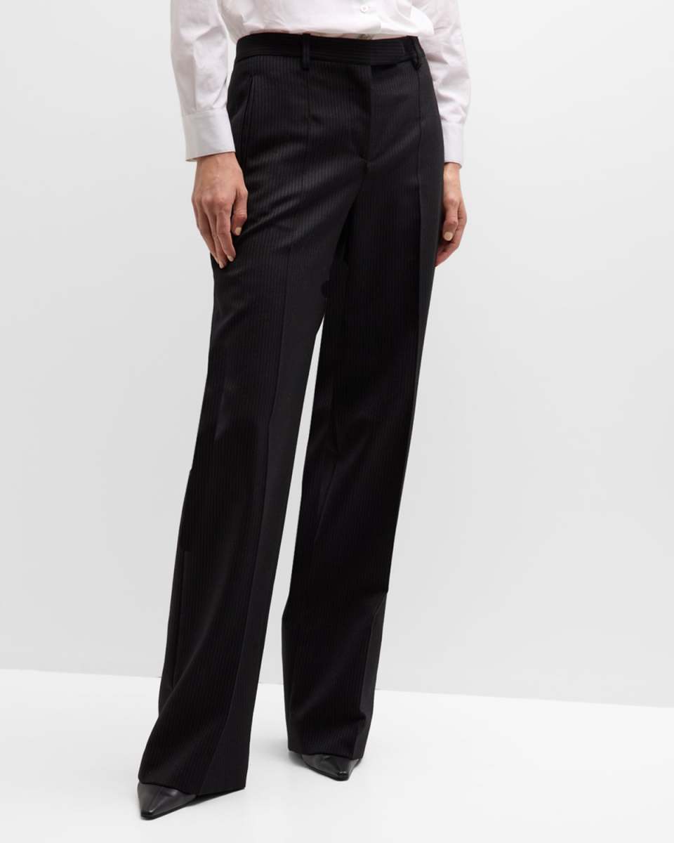 Banew Pinstripe Wool Wide-Leg Trousers