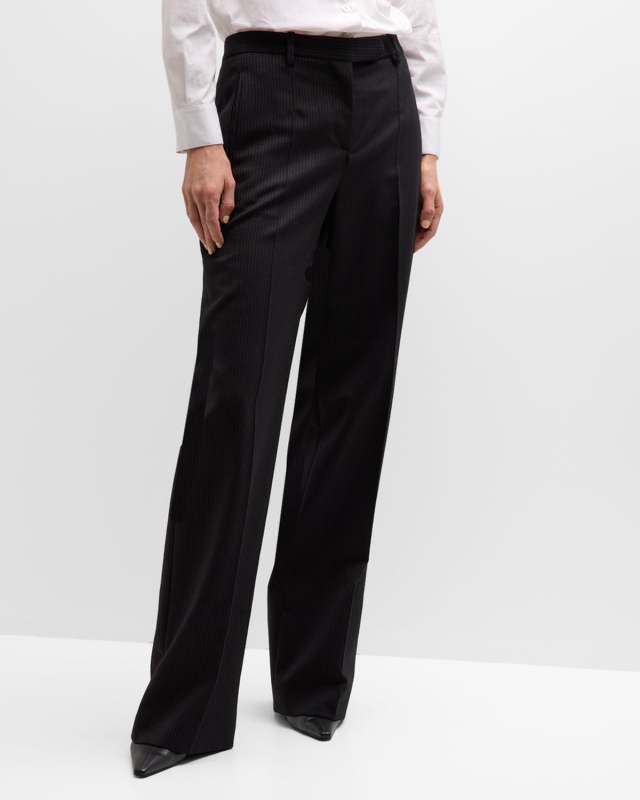 Banew Pinstripe Wool Wide-Leg Trousers