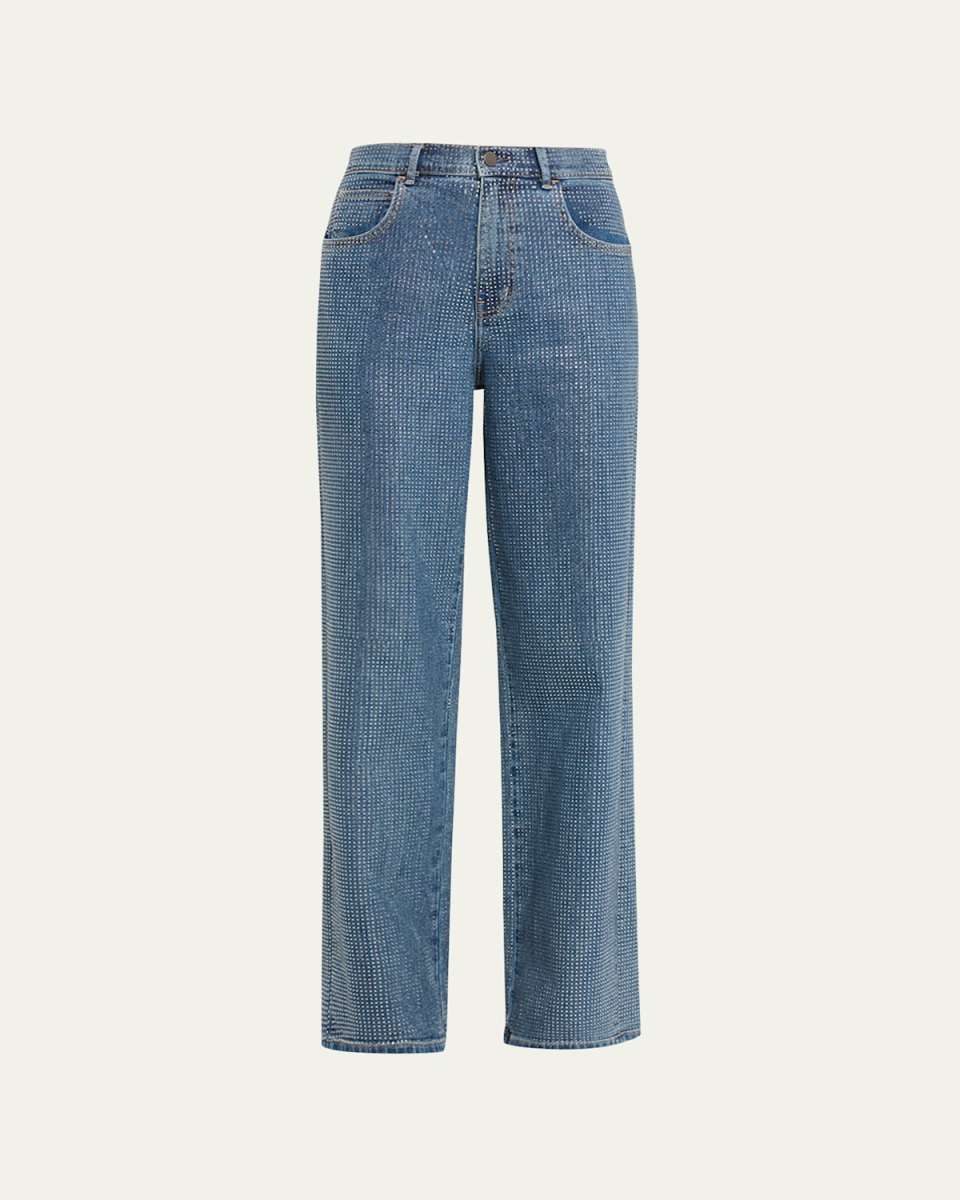 Kendall Mid-Rise Diamante Straight-Leg Denim Jeans