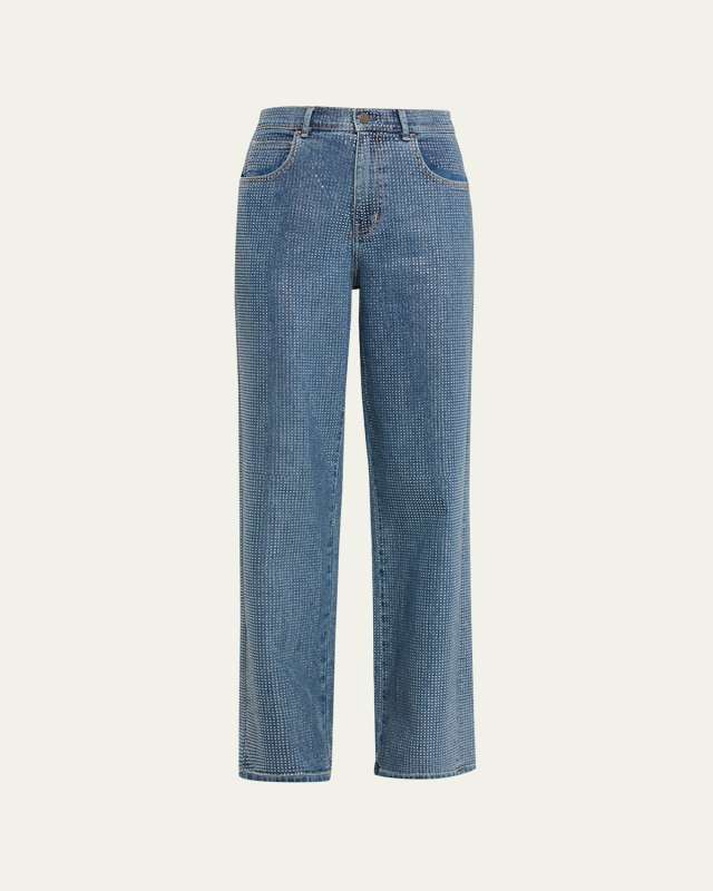 Kendall Mid-Rise Diamante Straight-Leg Denim Jeans