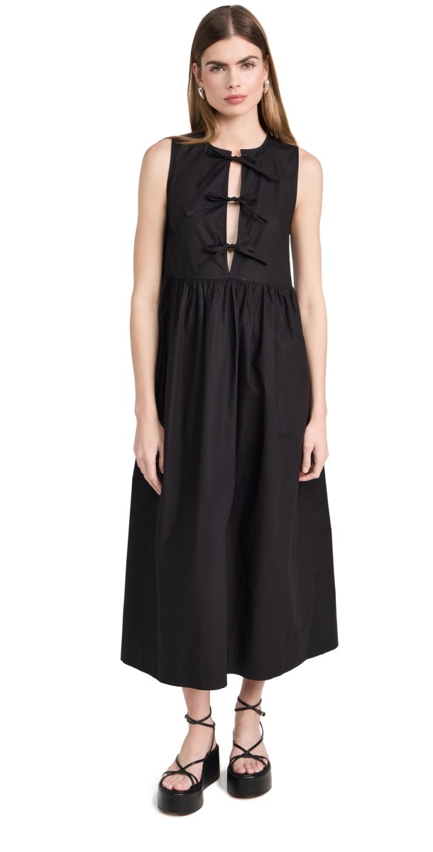 GANNI Cotton Poplin Midi Dress Black