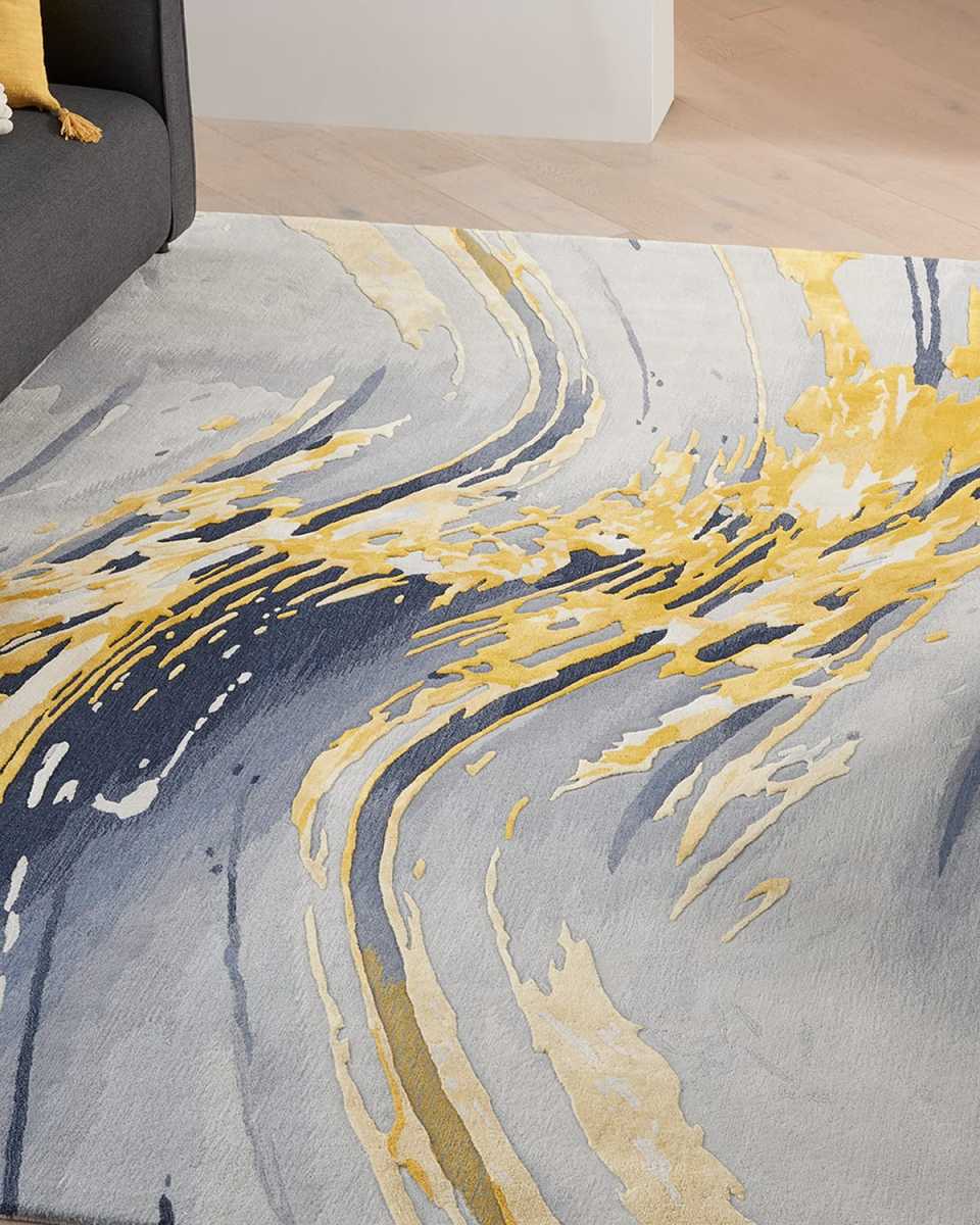 Abstract Gold Hand-Tufted Rug, 10' x 14'