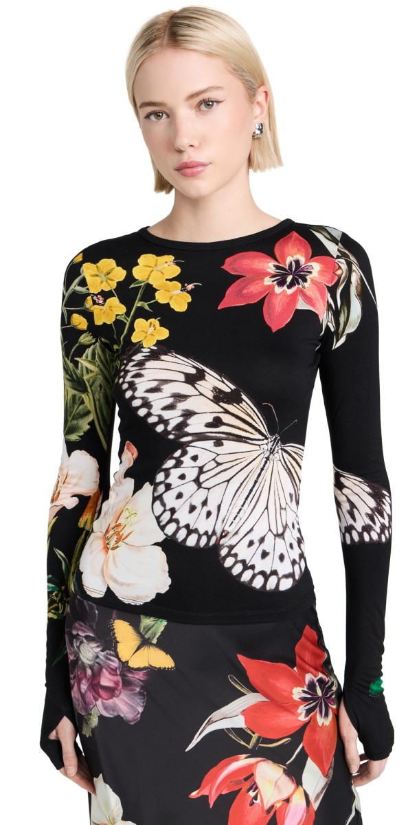 alice + olivia Delaina Long Sleeve Top Essential Floral