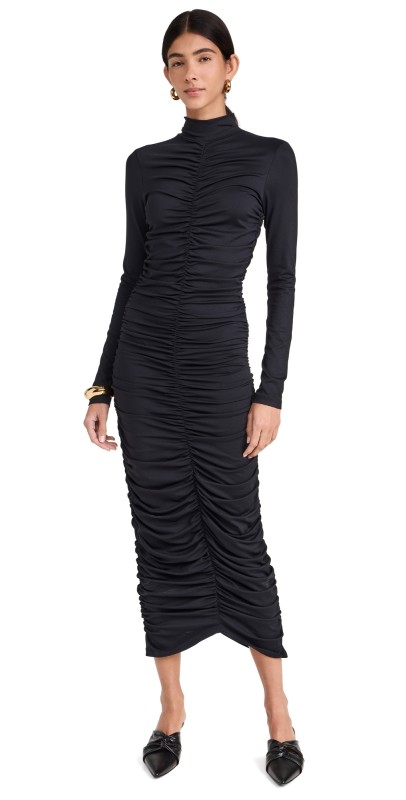 Susana Monaco Gathered Long Sleeve Dress Black
