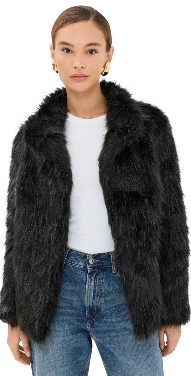 Lioness Bada Bing Faux Fur Jacket Onyx