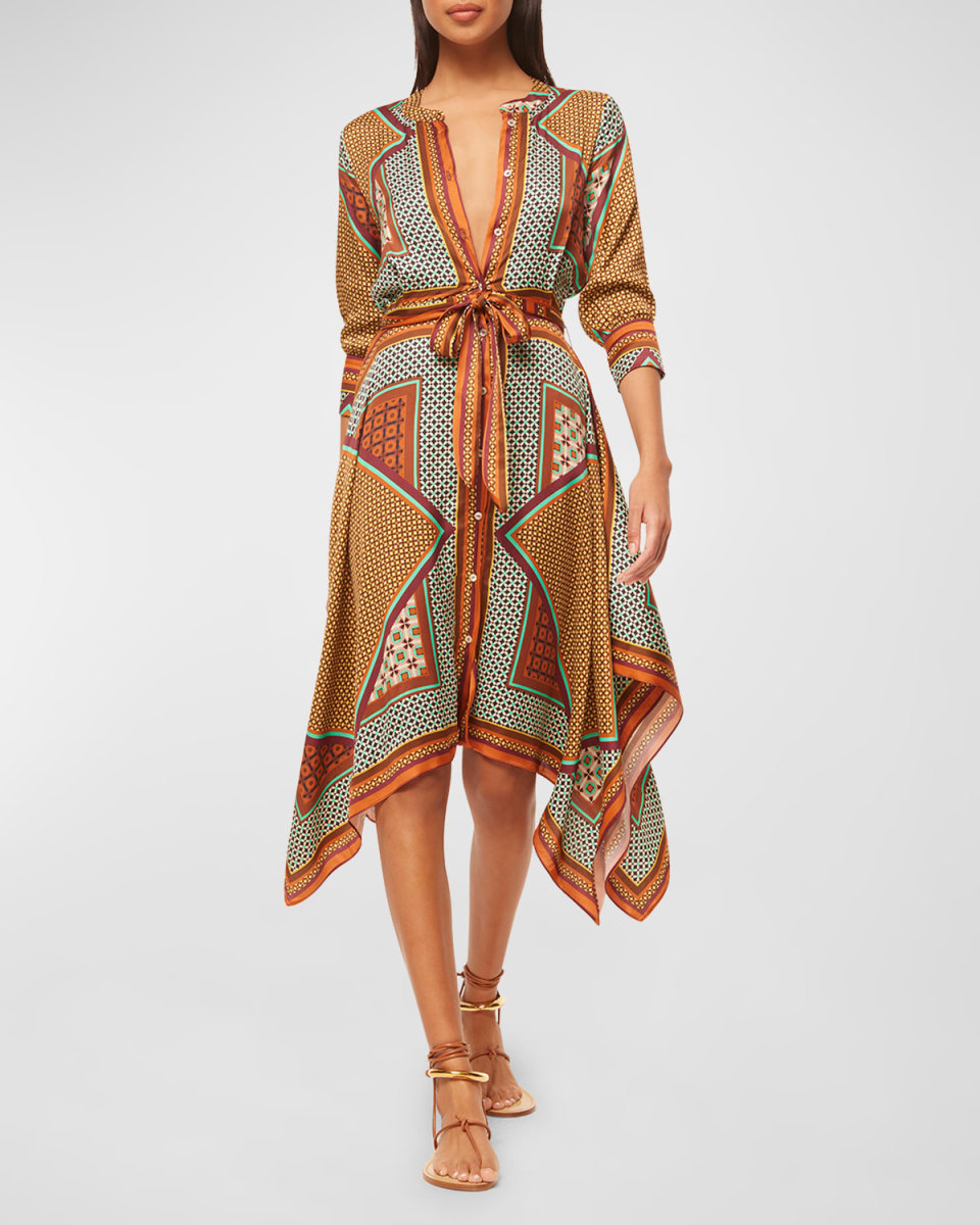 Solmaz Scarf Printed Tie-Waist Midi Shirtdress