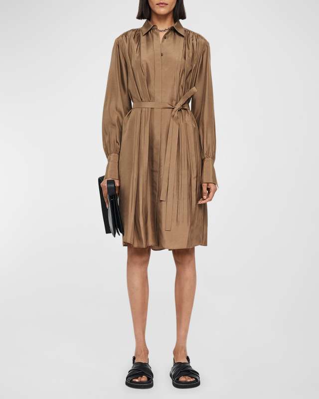 Danton Pleated Habotai Silk Midi Shirtdress