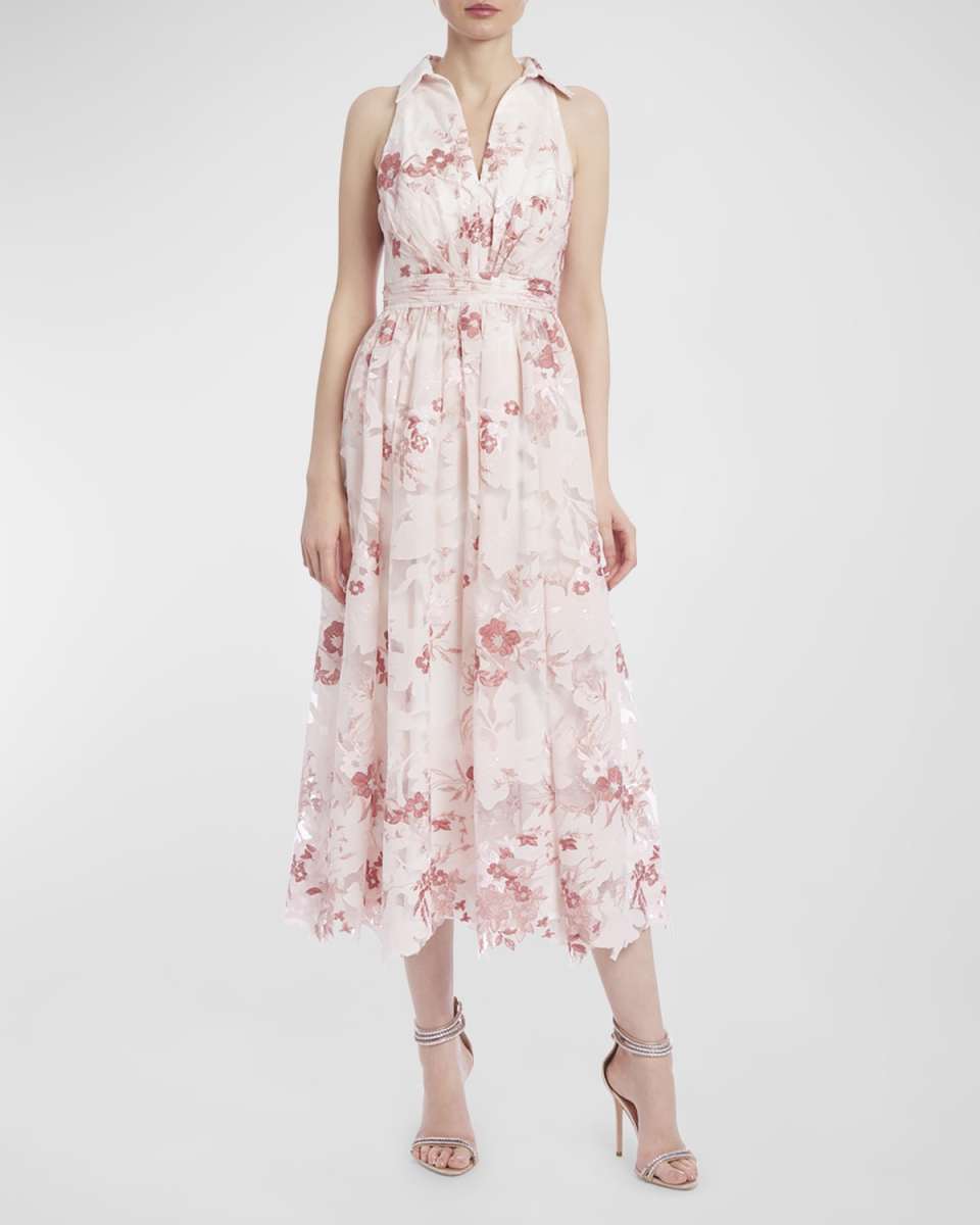Sleeveless Floral Jacquard Midi Dress