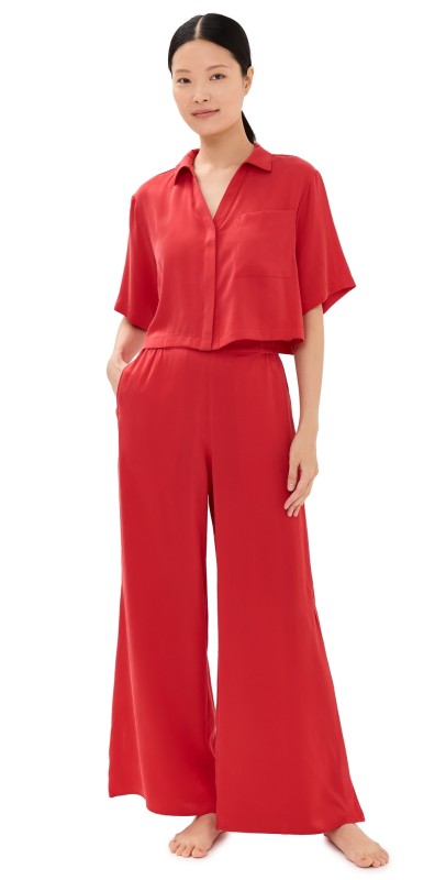 Lunya Washable Silk High Rise Pant Set Carmine Red