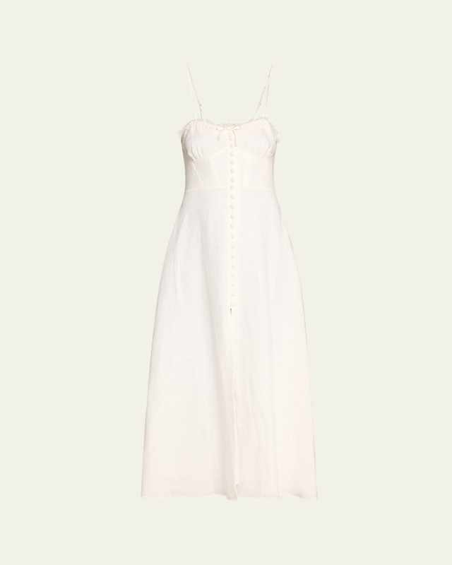 Linella Linen Cotton Smocked Spaghetti-Strap Maxi Dress