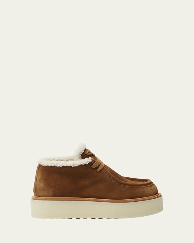 Suede Shearling Lace-Up Booties