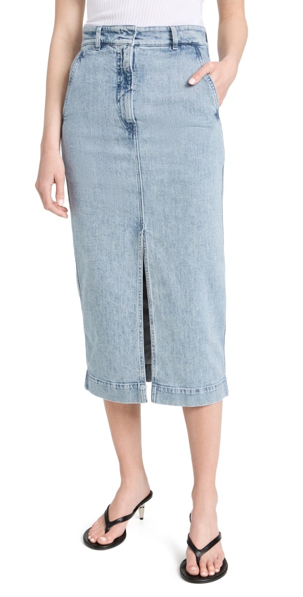 Another Tomorrow Denim Pencil Skirt Light Blue Wash