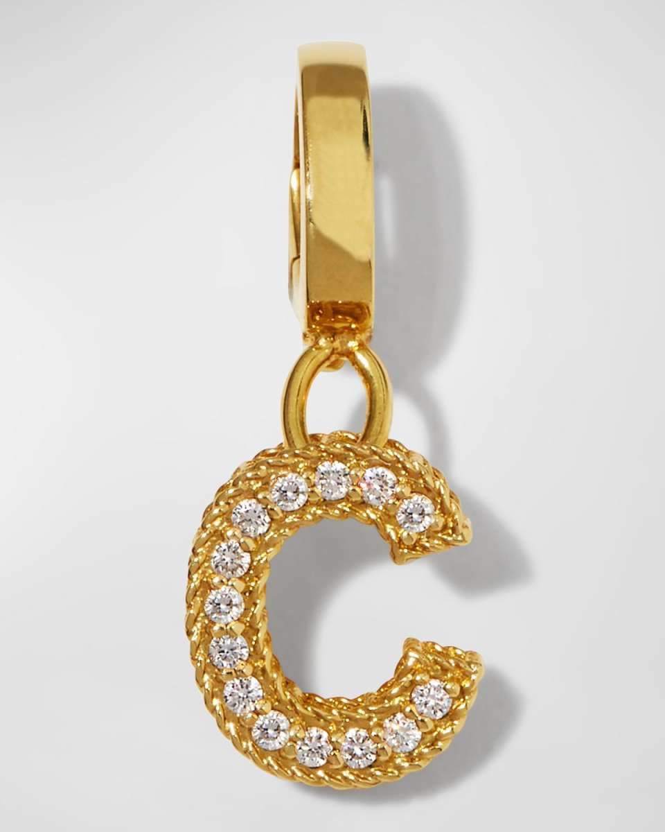 Princess 18K Yellow Gold Diamond Pave Initial Charm, C