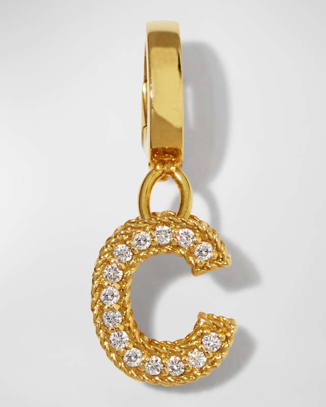 Princess 18K Yellow Gold Diamond Pave Initial Charm, C