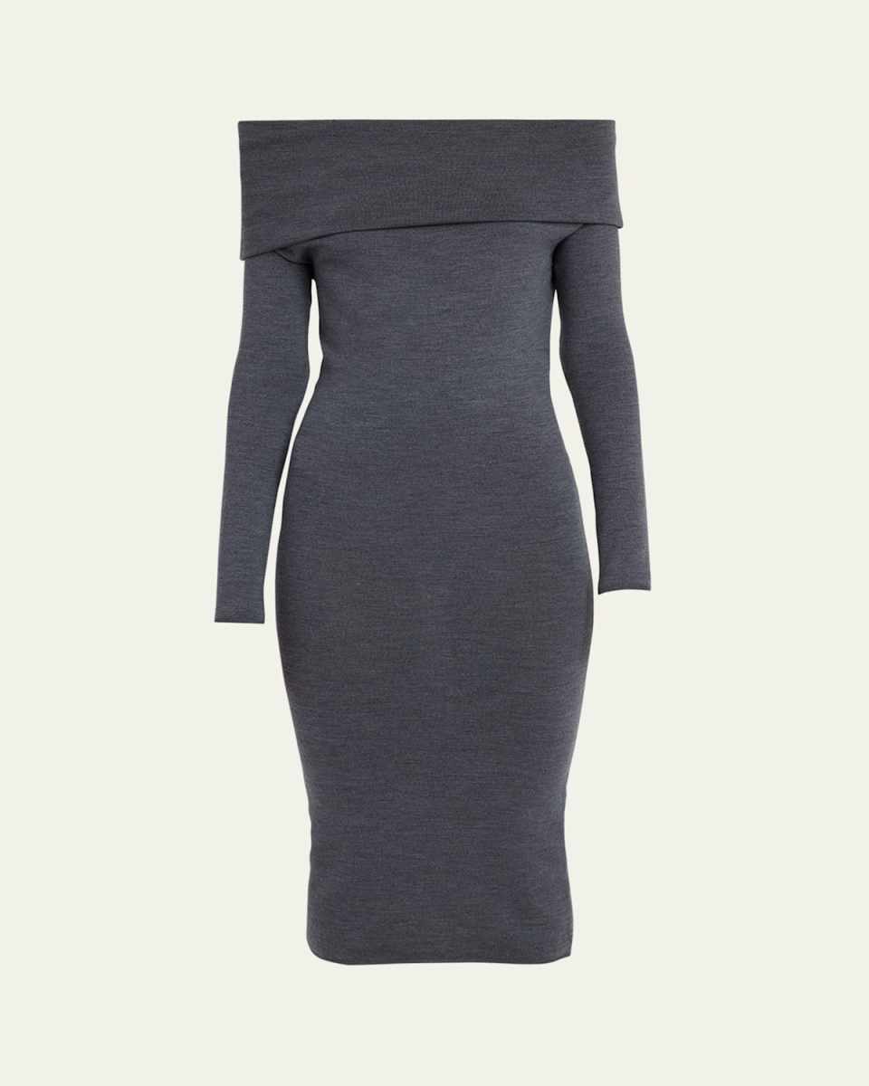 Debra Off-Shoulder Wool Body-Con Midi Dress