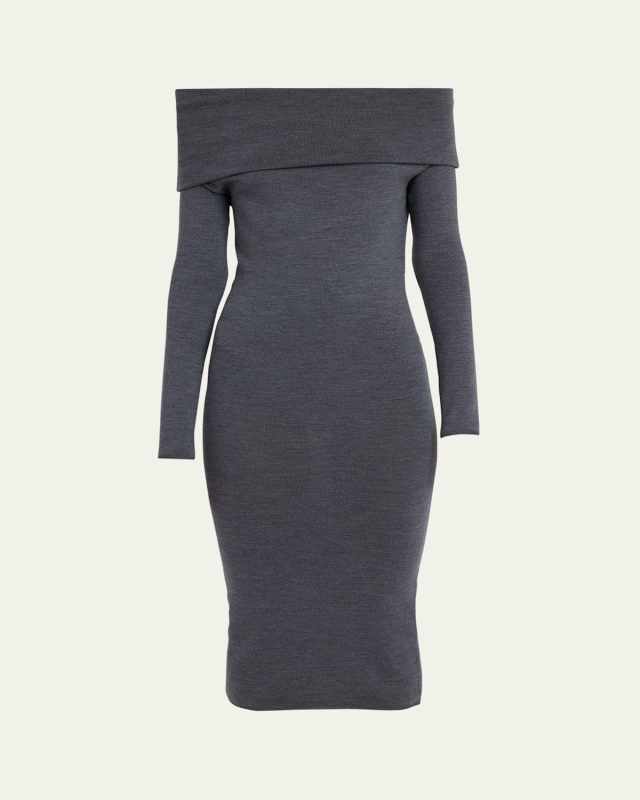 Debra Off-Shoulder Wool Body-Con Midi Dress