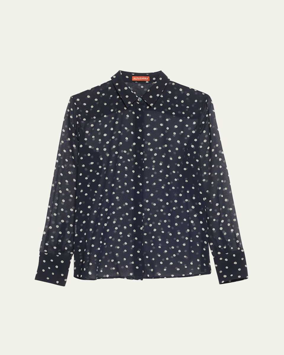 Chika Polka-Dot Sheer Button-Front Top