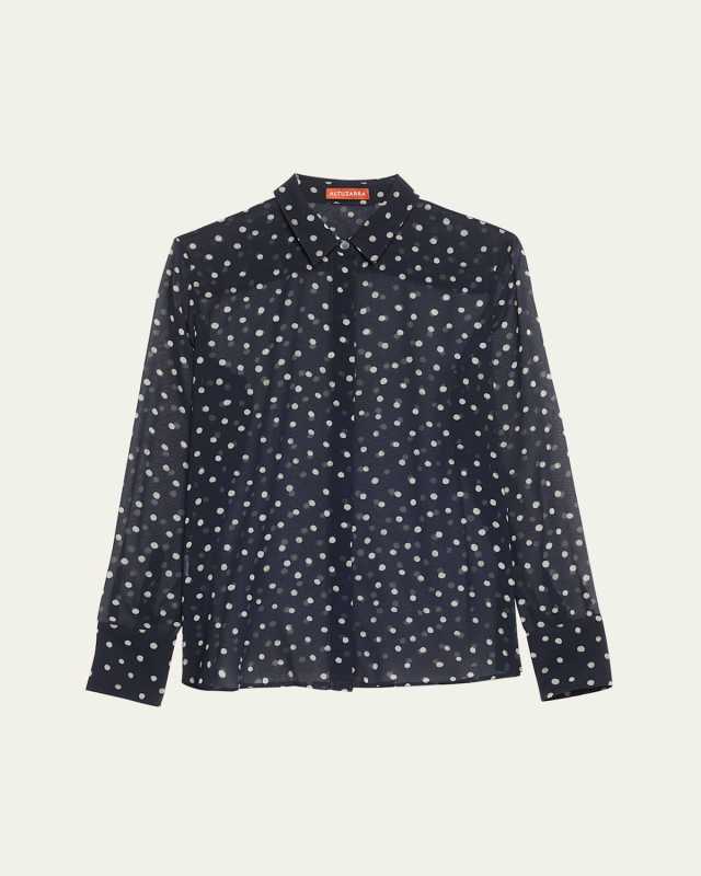 Chika Polka-Dot Sheer Button-Front Top