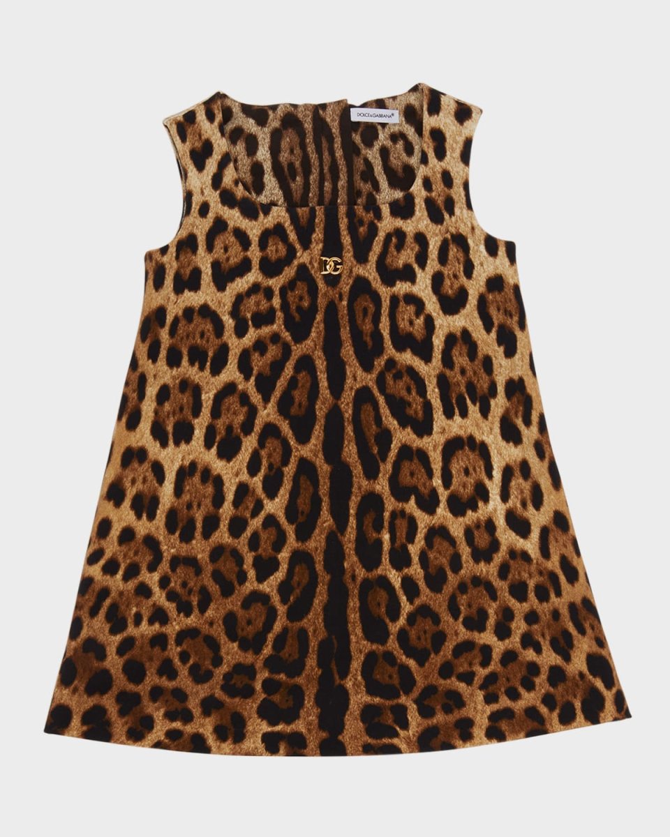 Girl's Leopard-Print DG Jersey Dress, Size 8-14