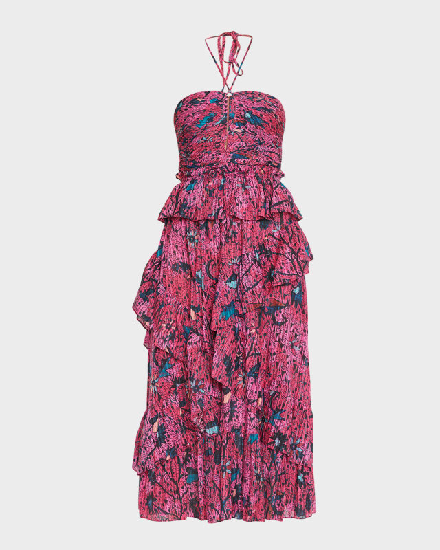 Simona Tiered Ruffle Halter Midi Dress