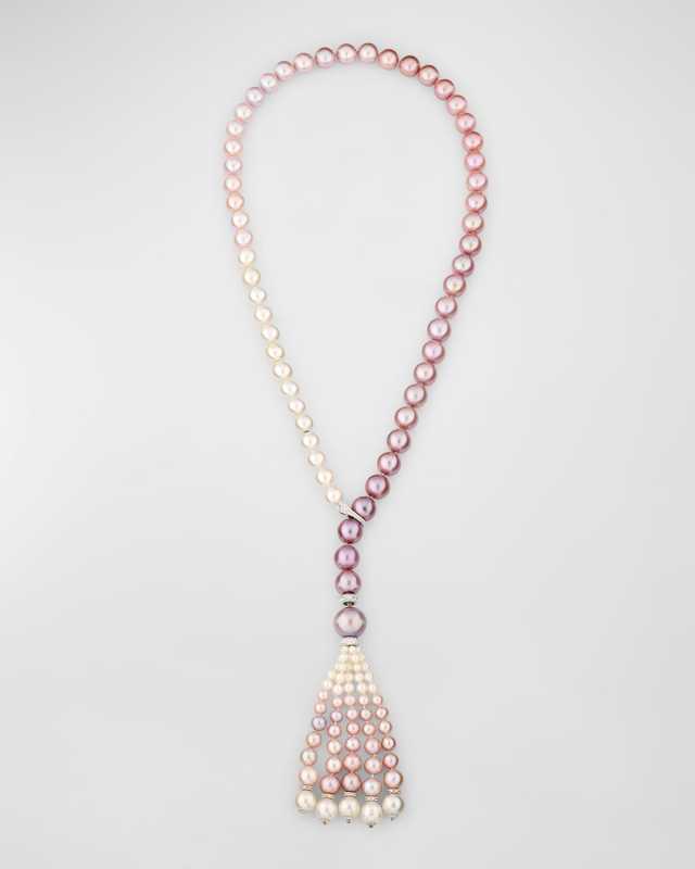18K White Gold 9-15mm South Sea and Kasumiga Pearl Lariat Necklace