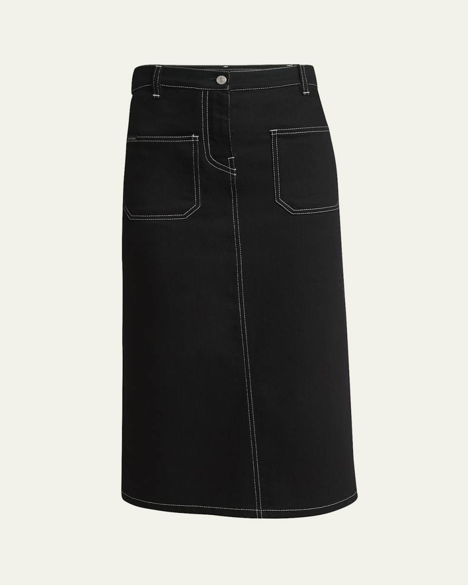 Contrast Stitch Denim Midi Skirt
