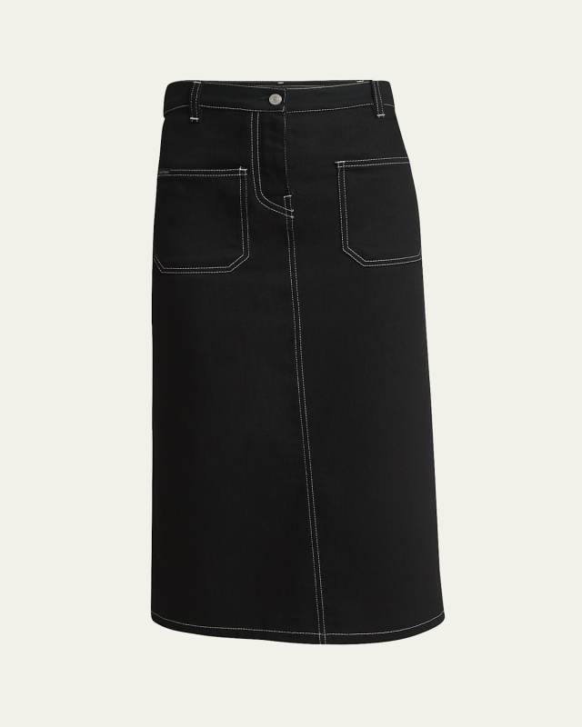 Contrast Stitch Denim Midi Skirt
