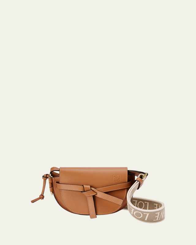Gate Dual Mini Crossbody Bag in Leather with Jacquard Strap