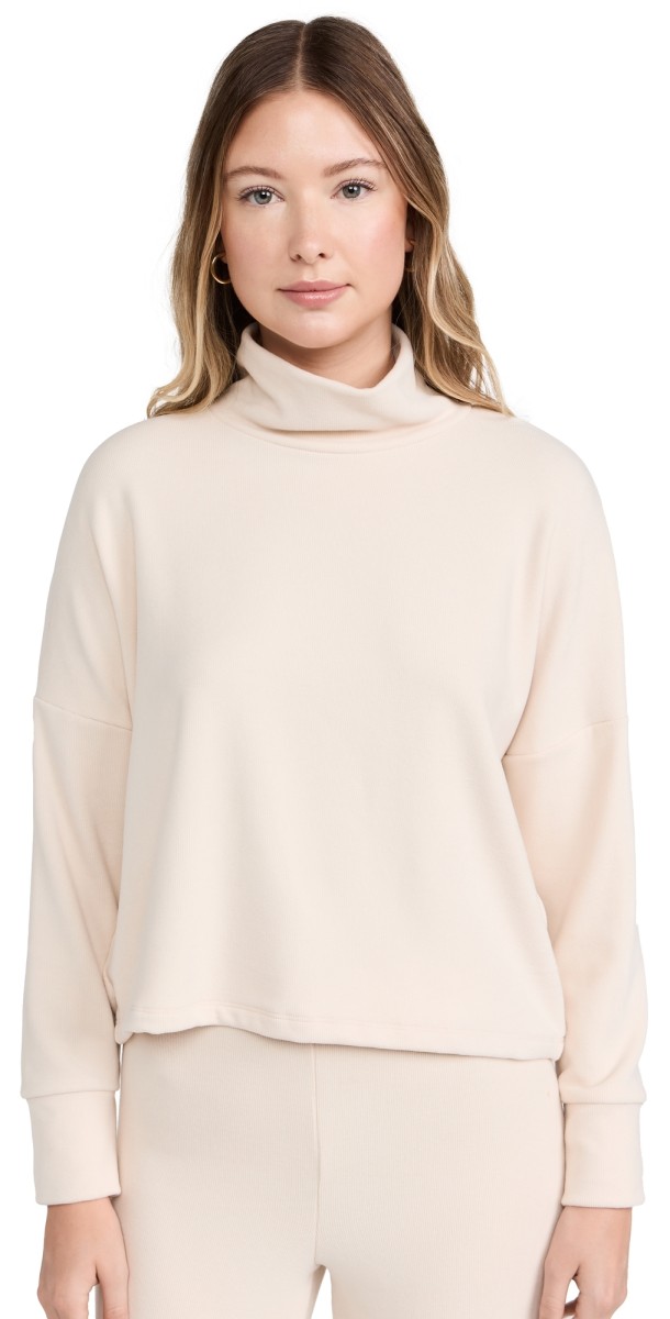 Stateside Honeyluxe Flatback Rib Mock Neck Top Cream