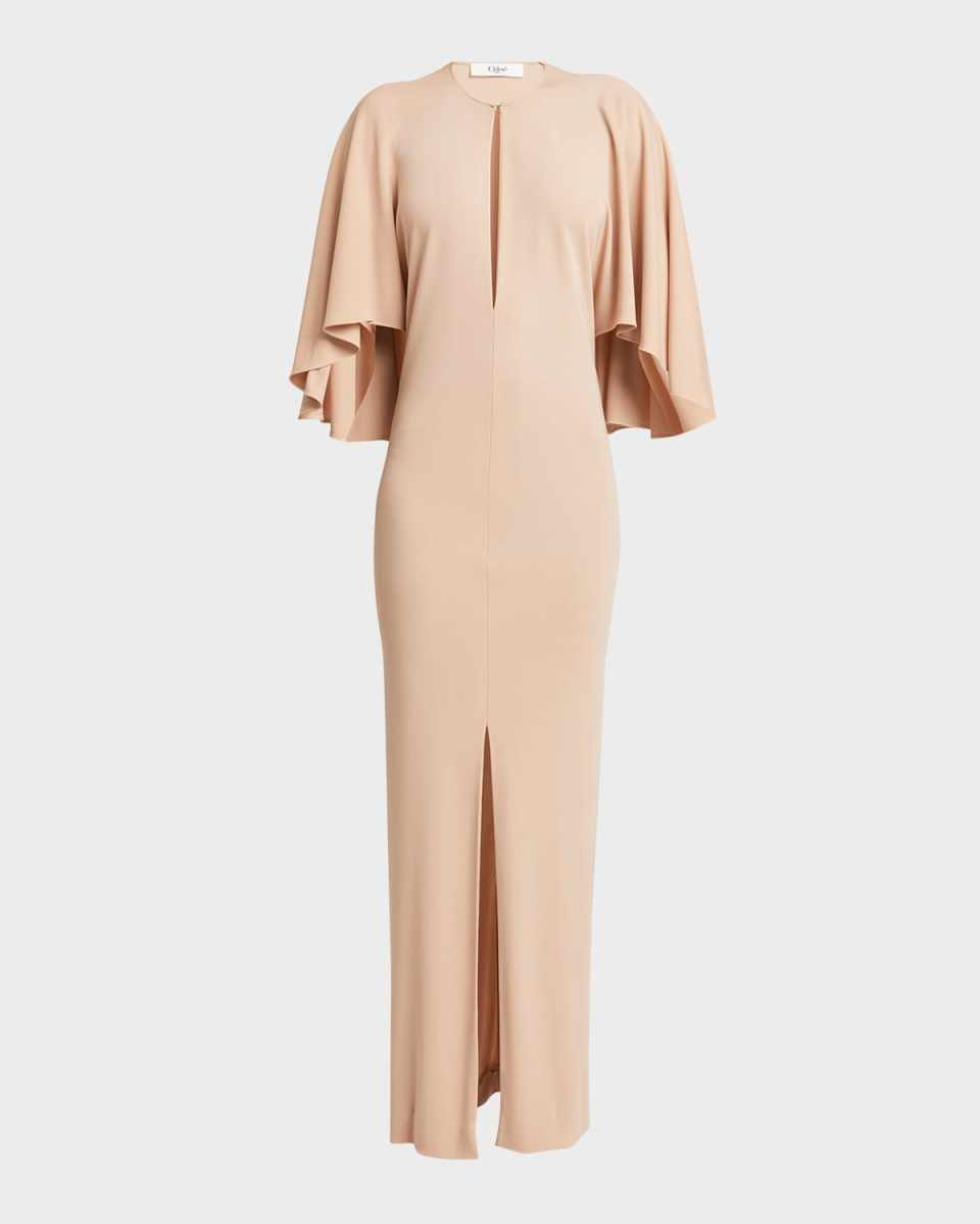 Crepe Jersey Cape Maxi Dress