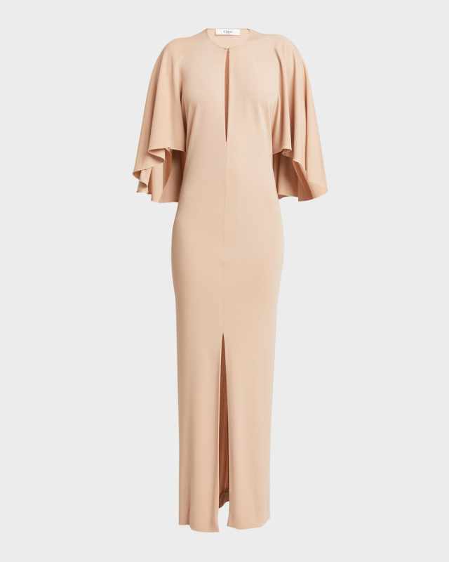 Crepe Jersey Cape Maxi Dress