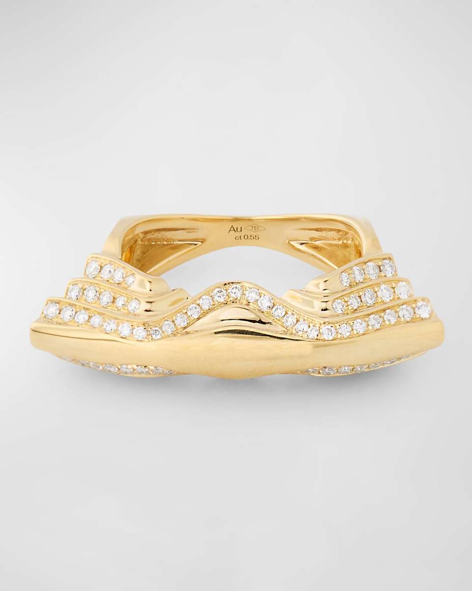 18K Yellow Gold White Diamond Lotus Ring