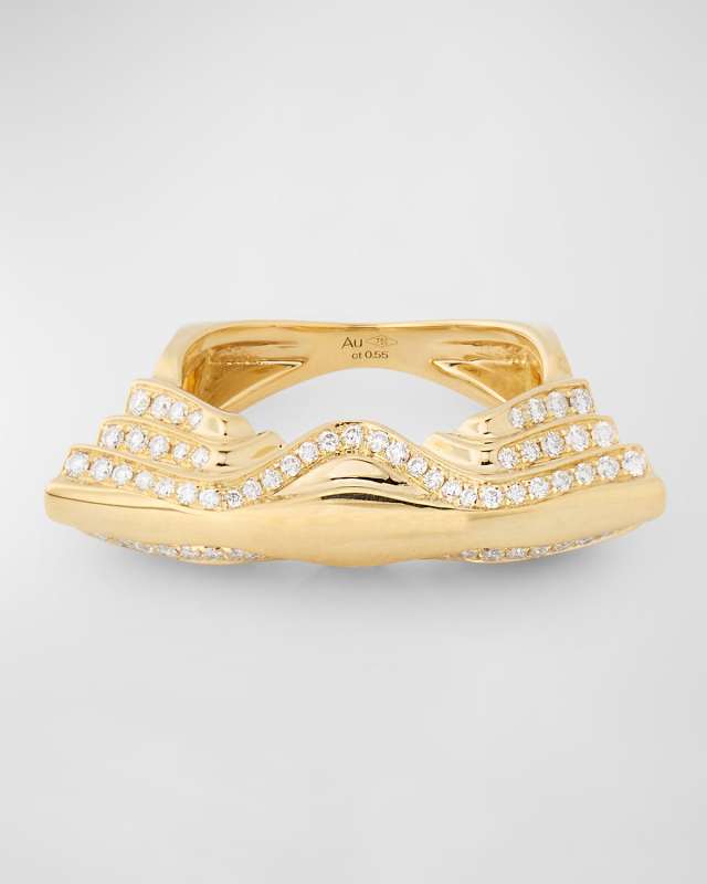 18K Yellow Gold White Diamond Lotus Ring