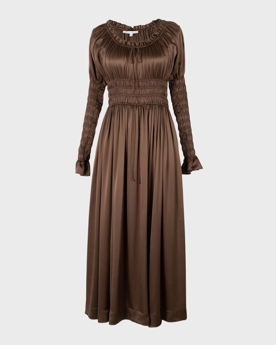 Annalise Silk Juliette-Sleeve Victorian Maxi Dress
