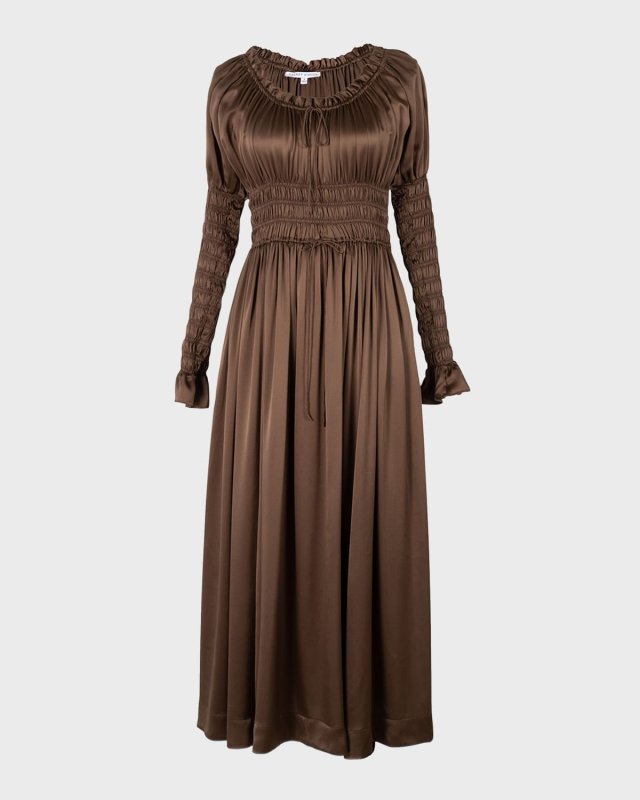Annalise Silk Juliette-Sleeve Victorian Maxi Dress