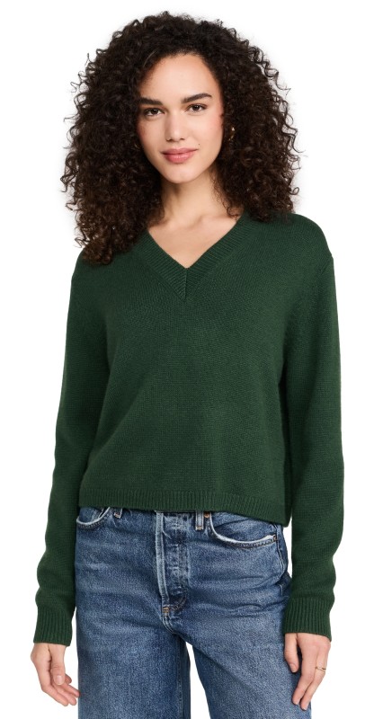 Theory Cropped Cashmere Pullover Hunter Green