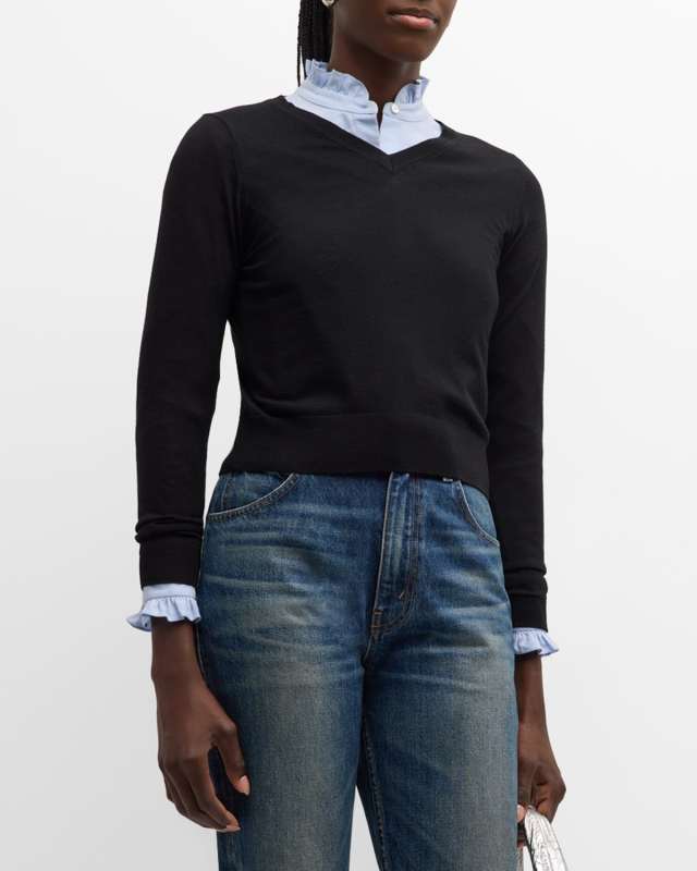 Janah V-Neck Crop Wool Sweater