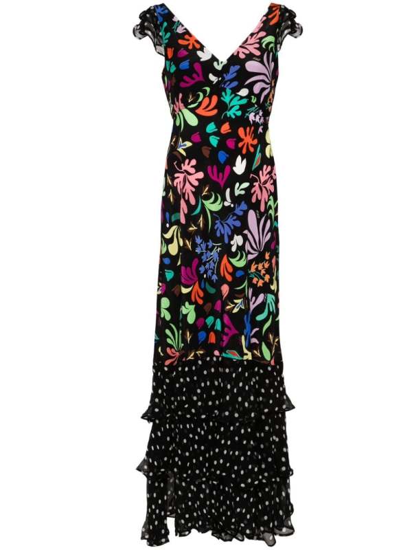 Ossy silk mix-print maxi dress