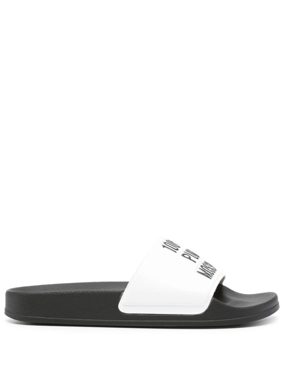 logo-embossed faux-leather slides