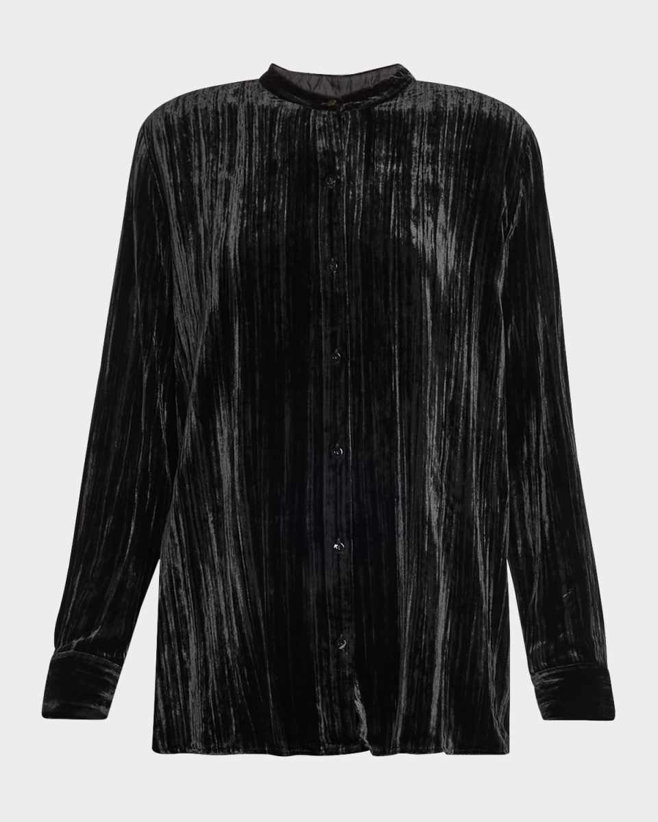 Button-Down Crushed Velvet Shirt