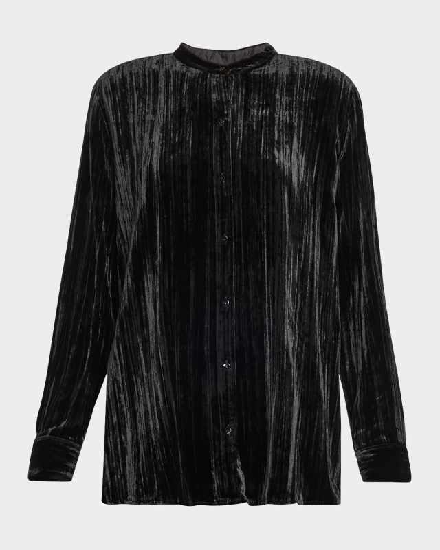 Button-Down Crushed Velvet Shirt