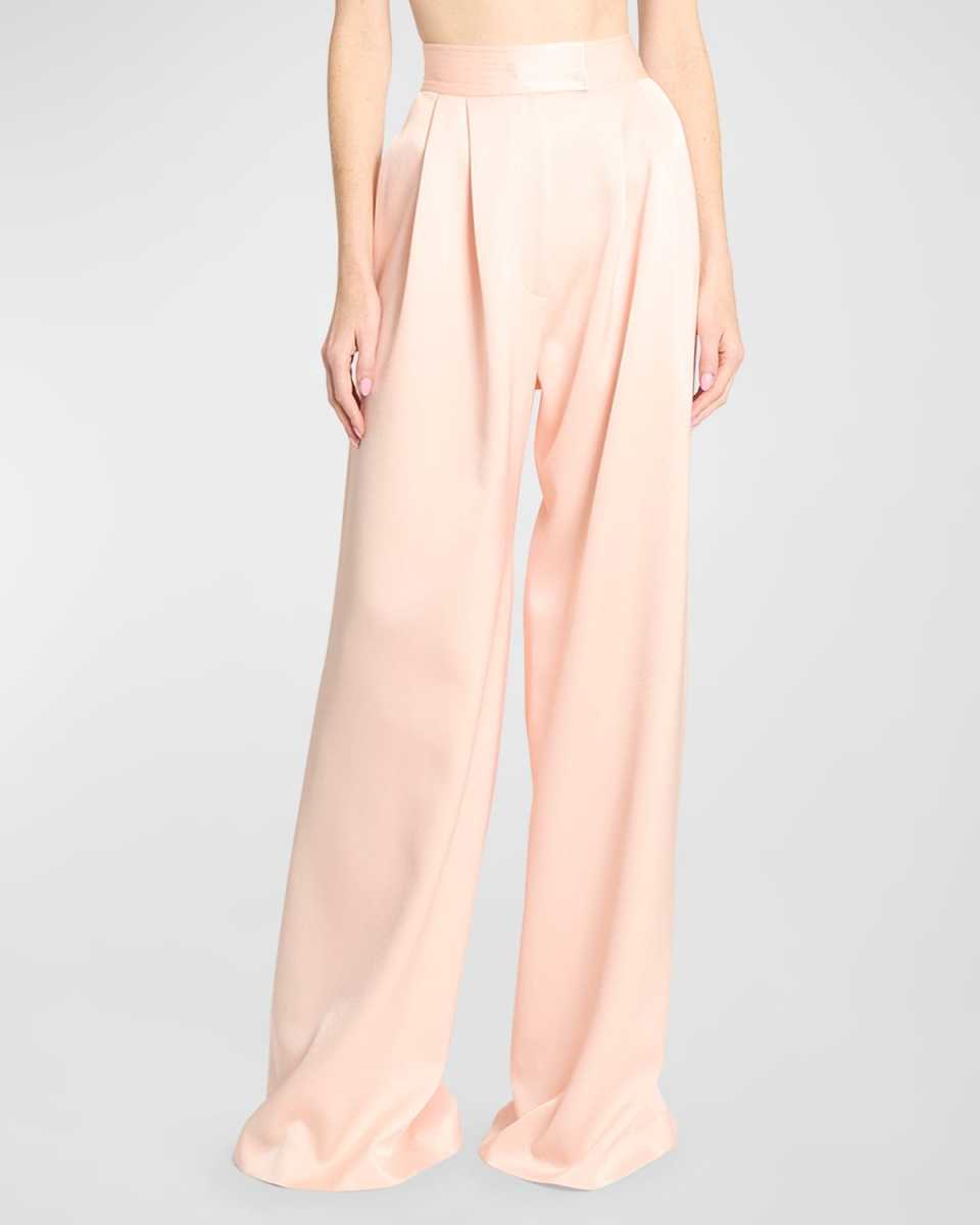 High-Rise Pleated Wide-Leg Satin Crepe Trousers