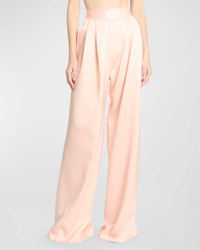 High-Rise Pleated Wide-Leg Satin Crepe Trousers
