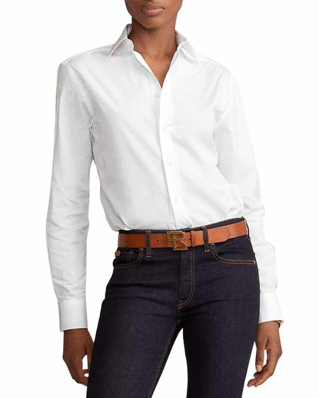 High-Low Cotton Boyfriend Blouse, White