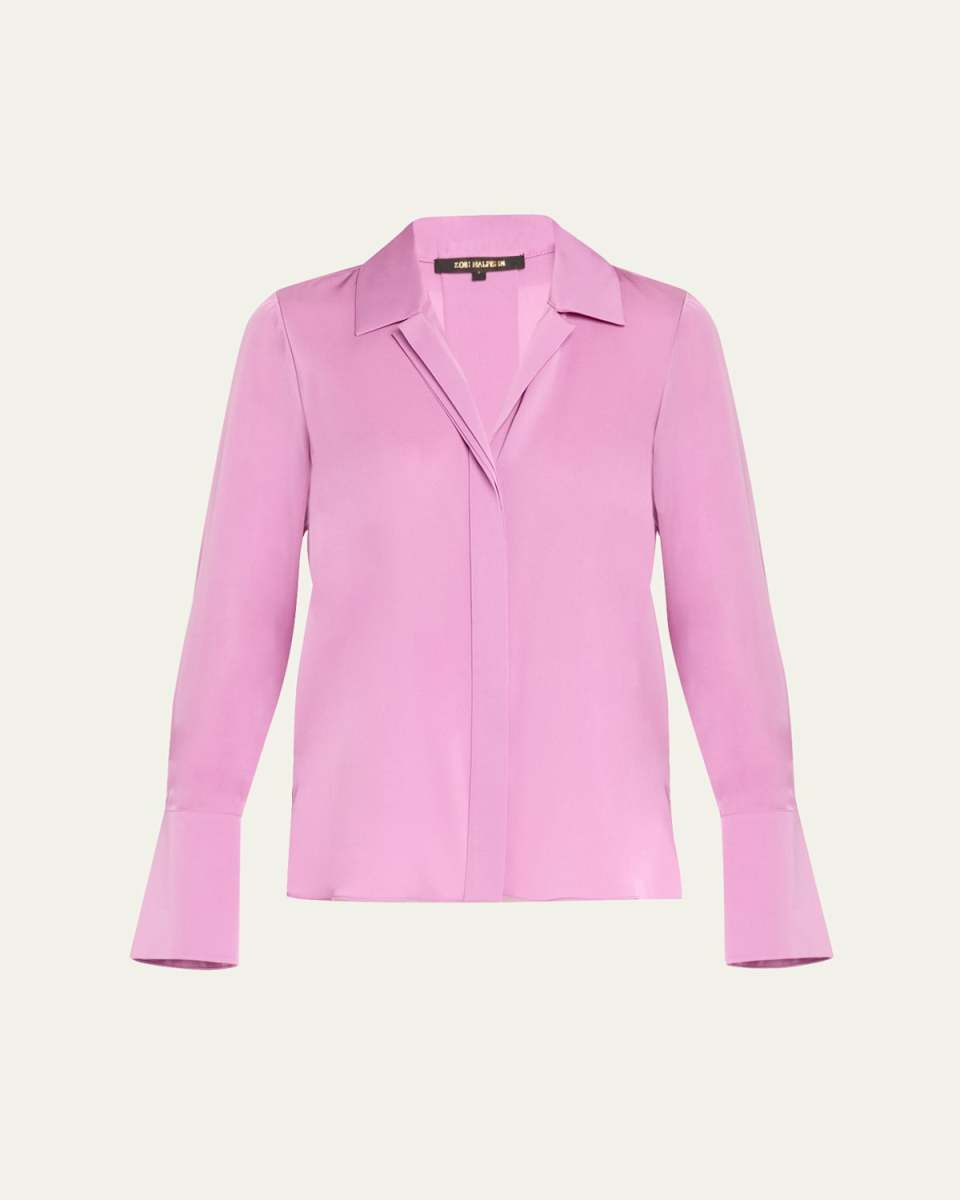 Liv Split-Cuff Stretch Silk Blous