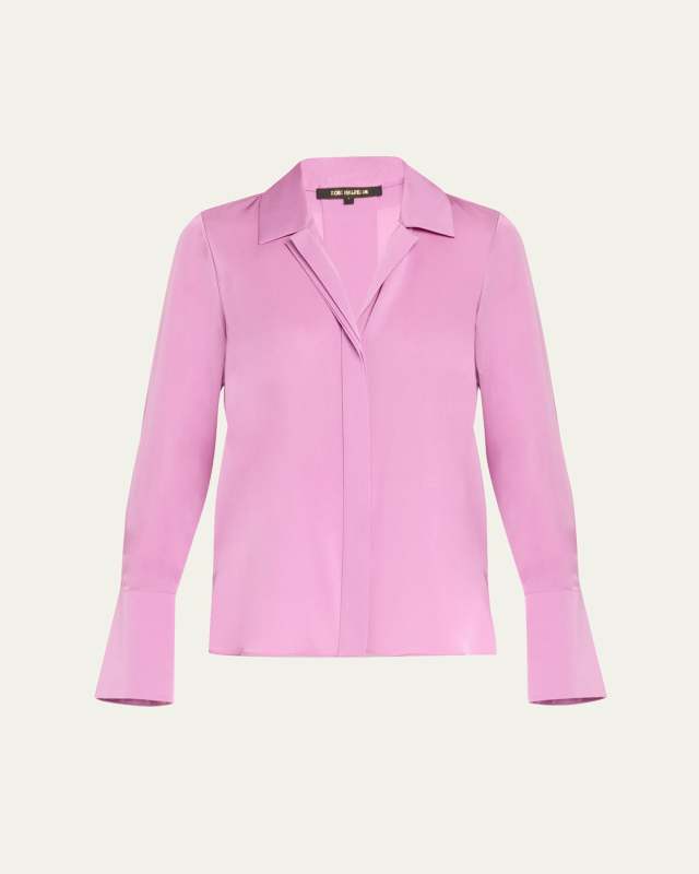 Liv Split-Cuff Stretch Silk Blous