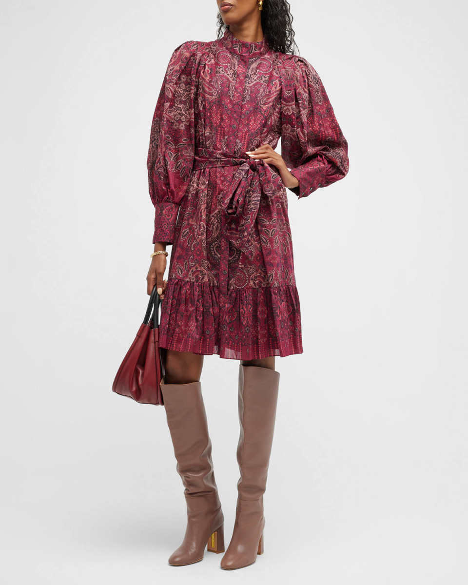 Ashlee Paisley-Print Balloon-Sleeve Dress