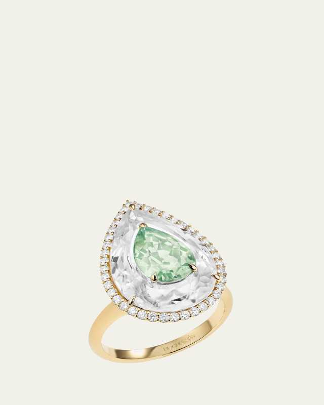Shine 18K Gold Green Tourmaline and Rock Crystal Statement Ring with Diamonds