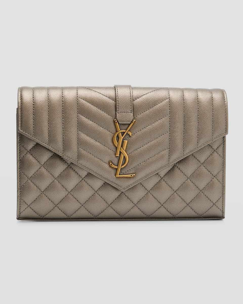 Envelope Triquilt YSL Wallet on Chain in Grained Leather