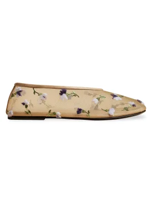 Khaite Marcy Floral Embroidered Mesh & Leather Flats